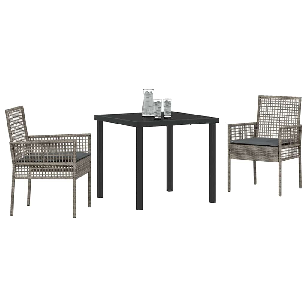 Garten Essgruppe mit Kissen 3 pcs Grau Poly Rattan