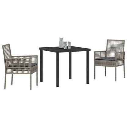 Garten Essgruppe mit Kissen 3 pcs Grau Poly Rattan