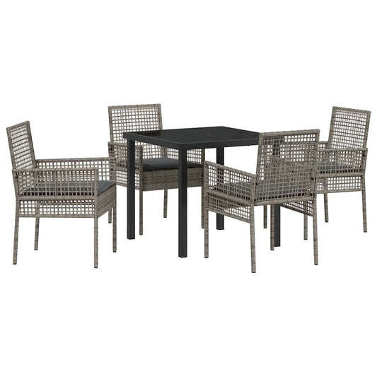 Garten Essgruppe mit Kissen 5 pcs Grau Poly Rattan