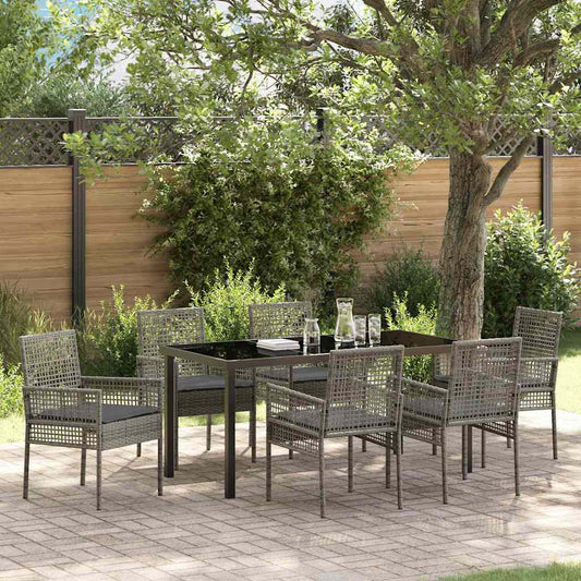 Garten Essgruppe mit Kissen 7 pcs Grau Poly Rattan