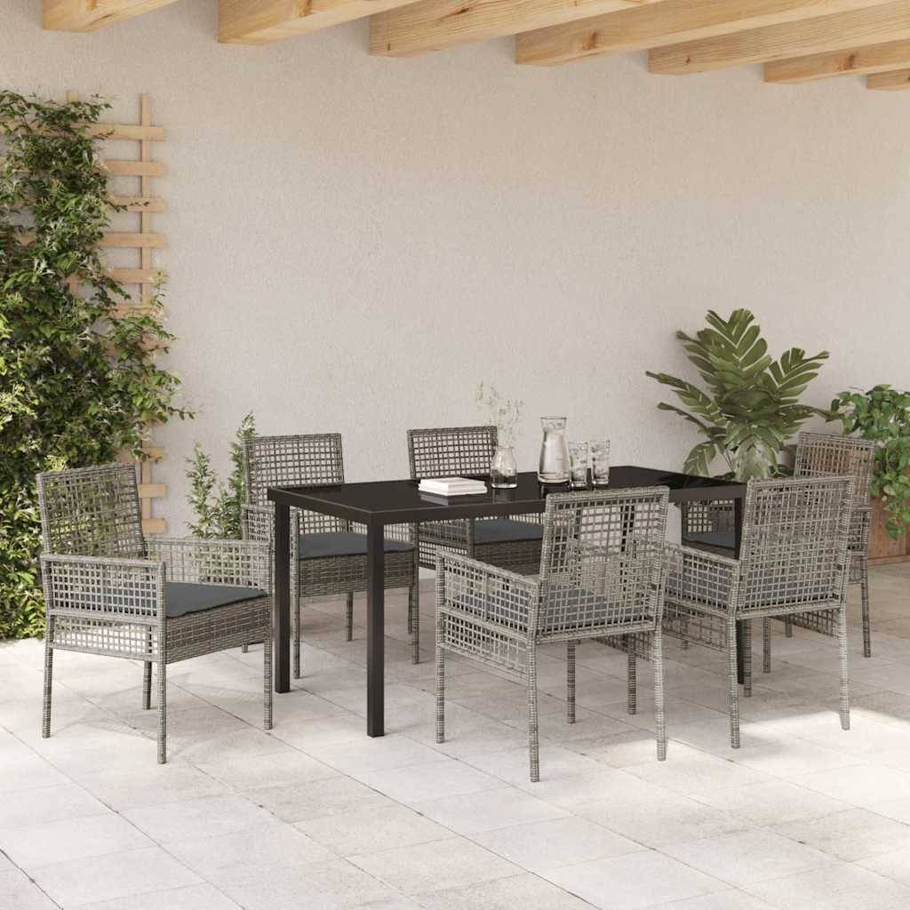 Garten Essgruppe mit Kissen 7 pcs Grau Poly Rattan