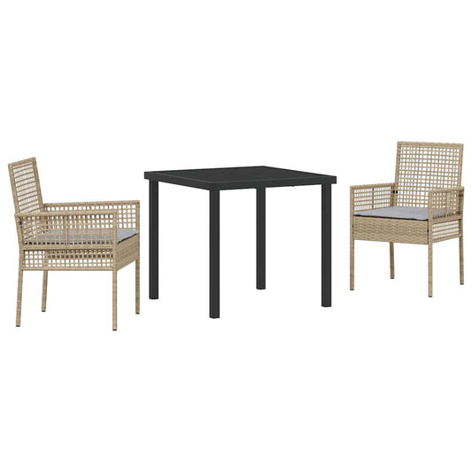Garten Essgruppe mit Kissen 3 pcs Beige Poly Rattan