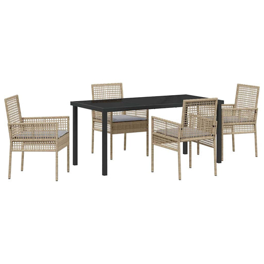 Garten Essgruppe mit Kissen 5 pcs Beige Poly Rattan