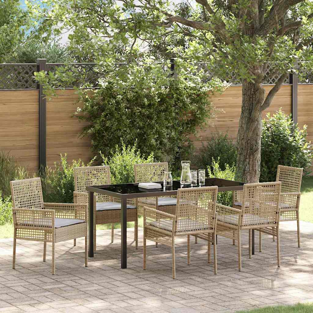 Garten Essgruppe mit Kissen 7 pcs Beige Poly Rattan
