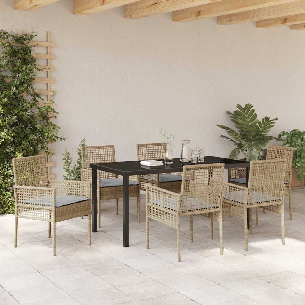 Garten Essgruppe mit Kissen 7 pcs Beige Poly Rattan