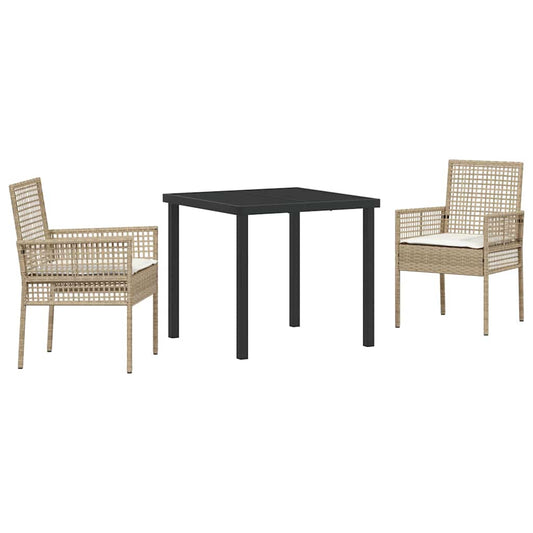 Garten Essgruppe mit Kissen 3 pcs Beige Poly Rattan