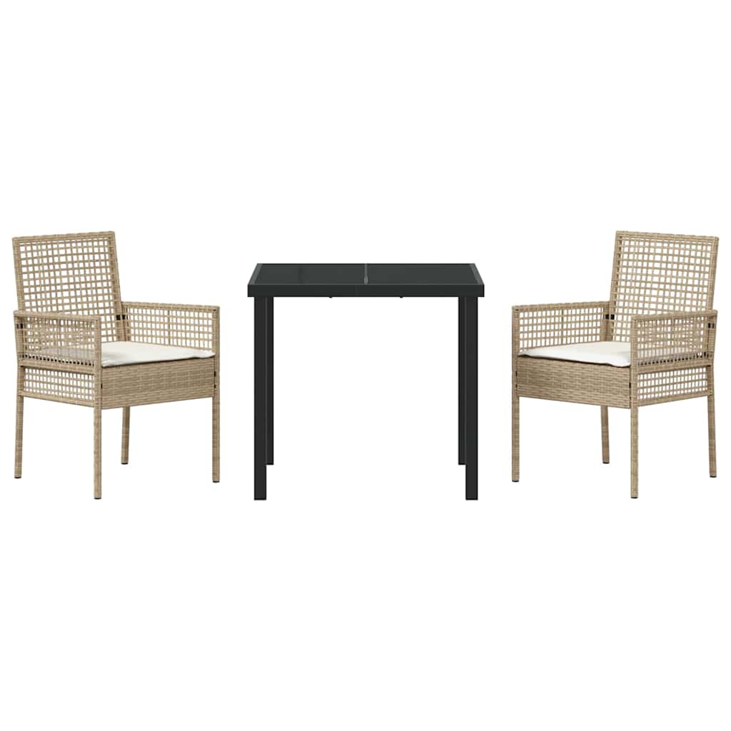 Garten Essgruppe mit Kissen 3 pcs Beige Poly Rattan