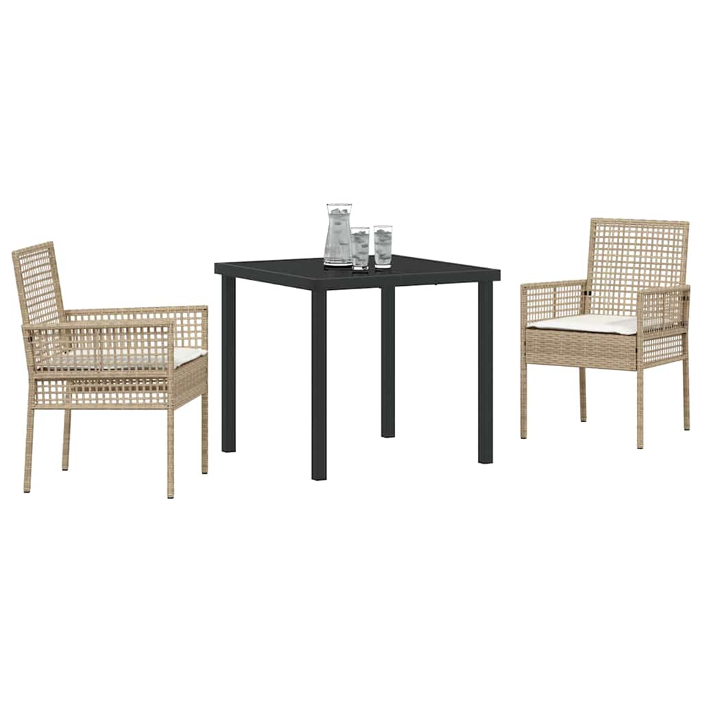 Garten Essgruppe mit Kissen 3 pcs Beige Poly Rattan