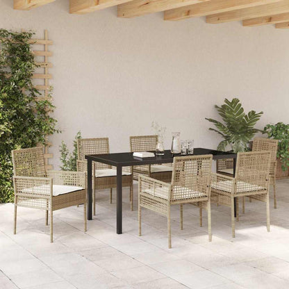 Garten Essgruppe mit Kissen 7 pcs Beige Poly Rattan