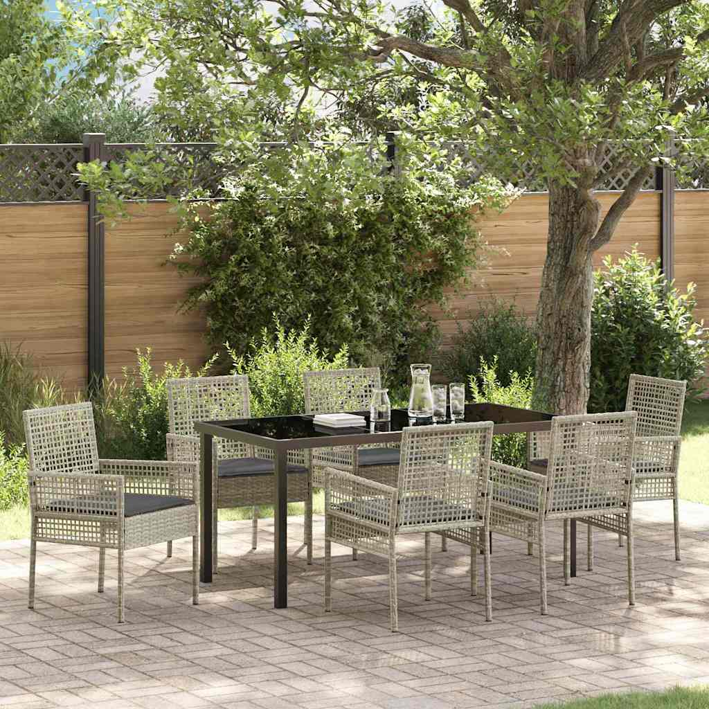 Garten Essgruppe mit Kissen 7 pcs Hellgrau Poly Rattan