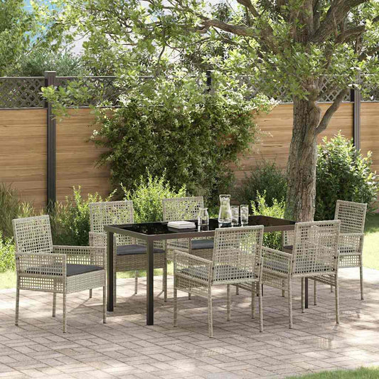 Garten Essgruppe mit Kissen 7 pcs Hellgrau Poly Rattan