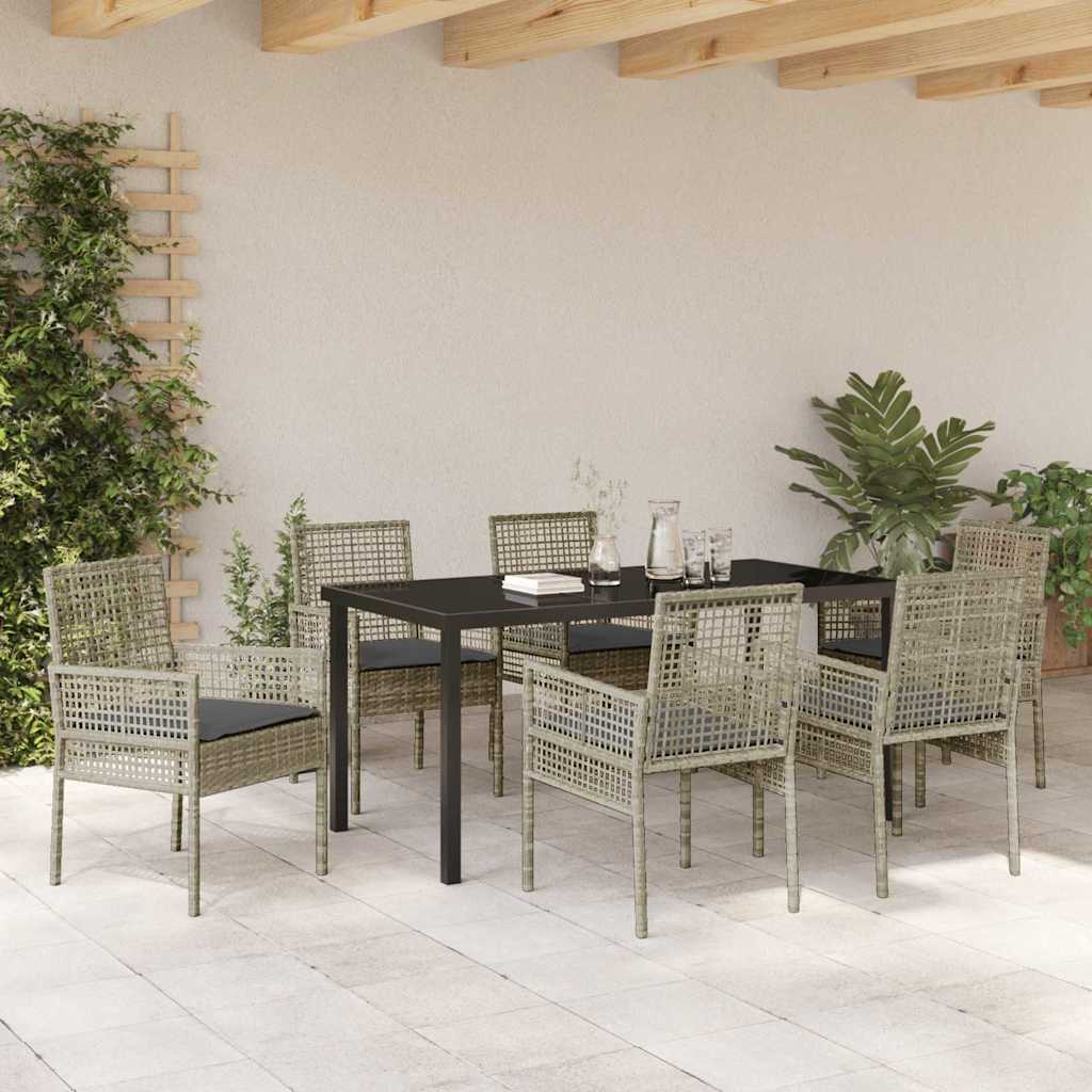 Garten Essgruppe mit Kissen 7 pcs Hellgrau Poly Rattan