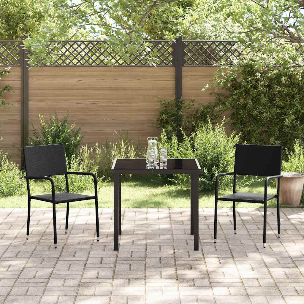 Garten Essgruppe 3 pcs Schwarz Poly Rattan