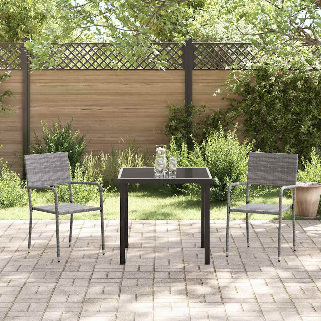Garten Essgruppe 3 pcs Grau Poly Rattan