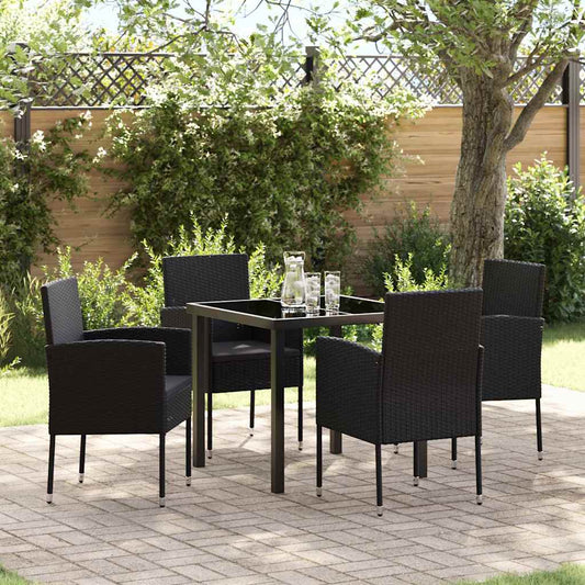 Garten Essgruppe mit Kissen 5 pcs Schwarz Poly Rattan