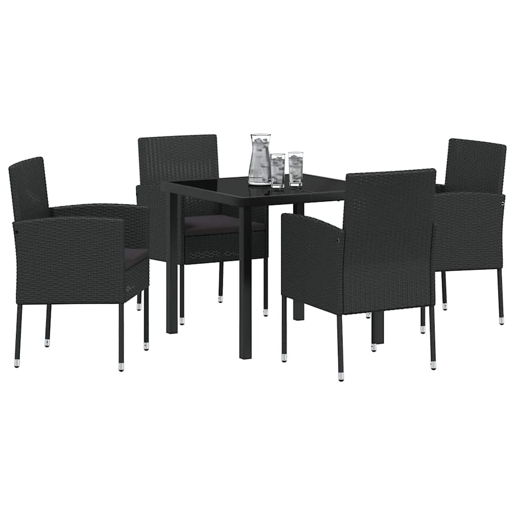 Garten Essgruppe mit Kissen 5 pcs Schwarz Poly Rattan