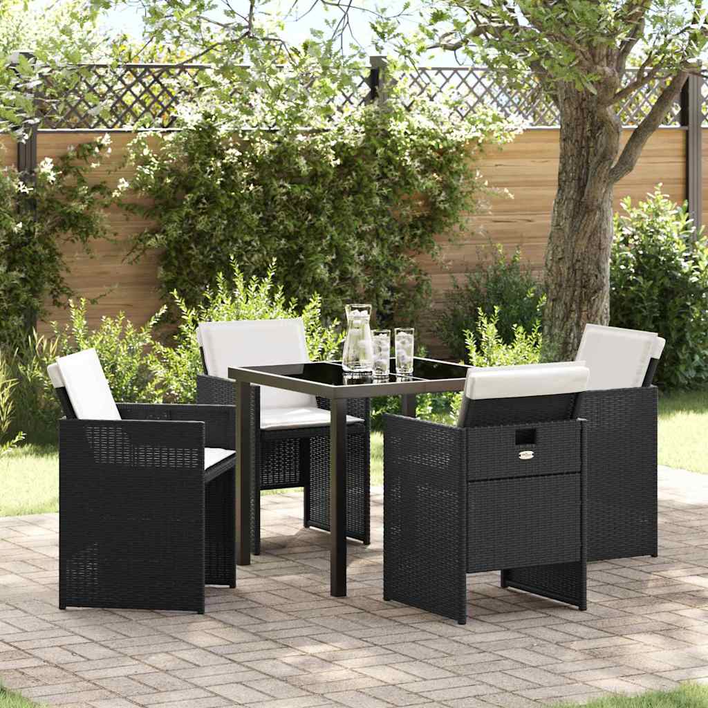 Garten Essgruppe mit Kissen 5 pcs Schwarz Poly Rattan