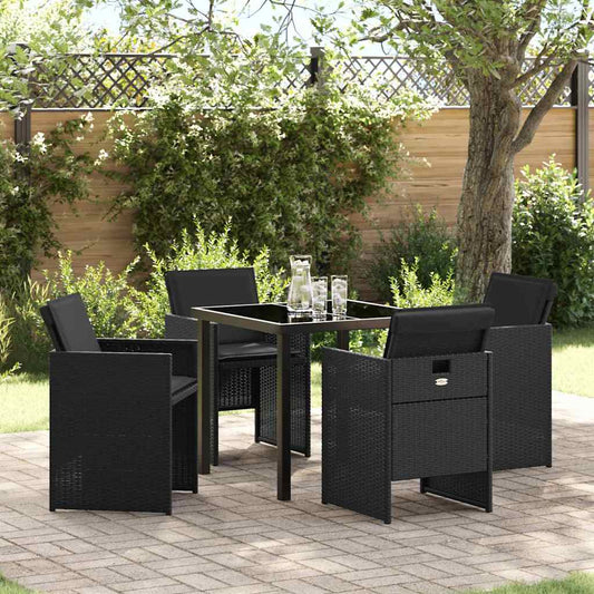 Garten Essgruppe mit Kissen 5 pcs Schwarz Poly Rattan