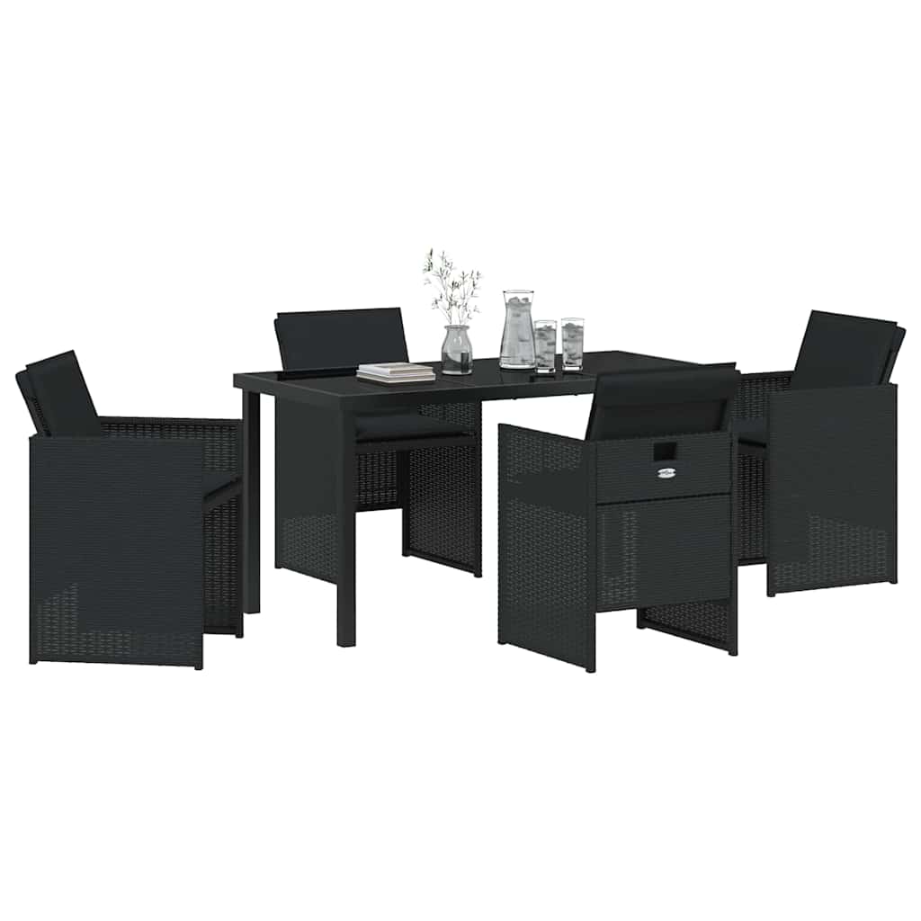 Garten Essgruppe mit Kissen 5 pcs Schwarz Poly Rattan