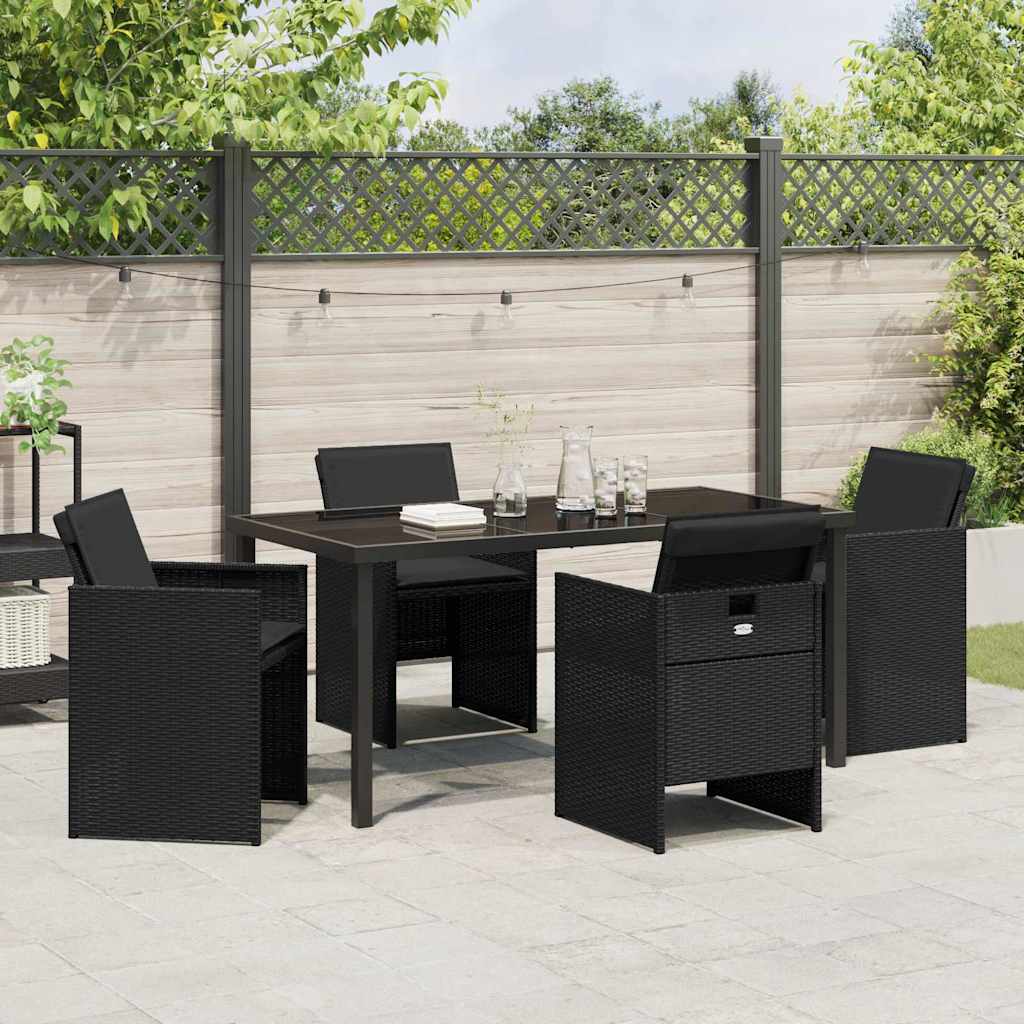 Garten Essgruppe mit Kissen 5 pcs Schwarz Poly Rattan