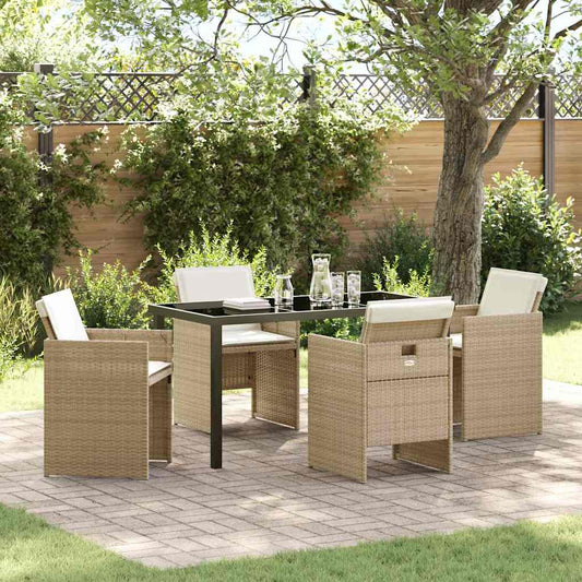 Garten Essgruppe mit Kissen 5 pcs Beige Poly Rattan