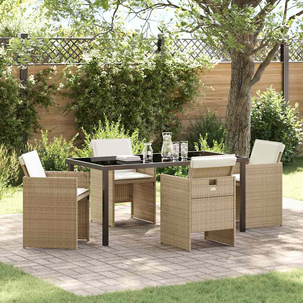 Garten Essgruppe mit Kissen 5 pcs Beige Poly Rattan