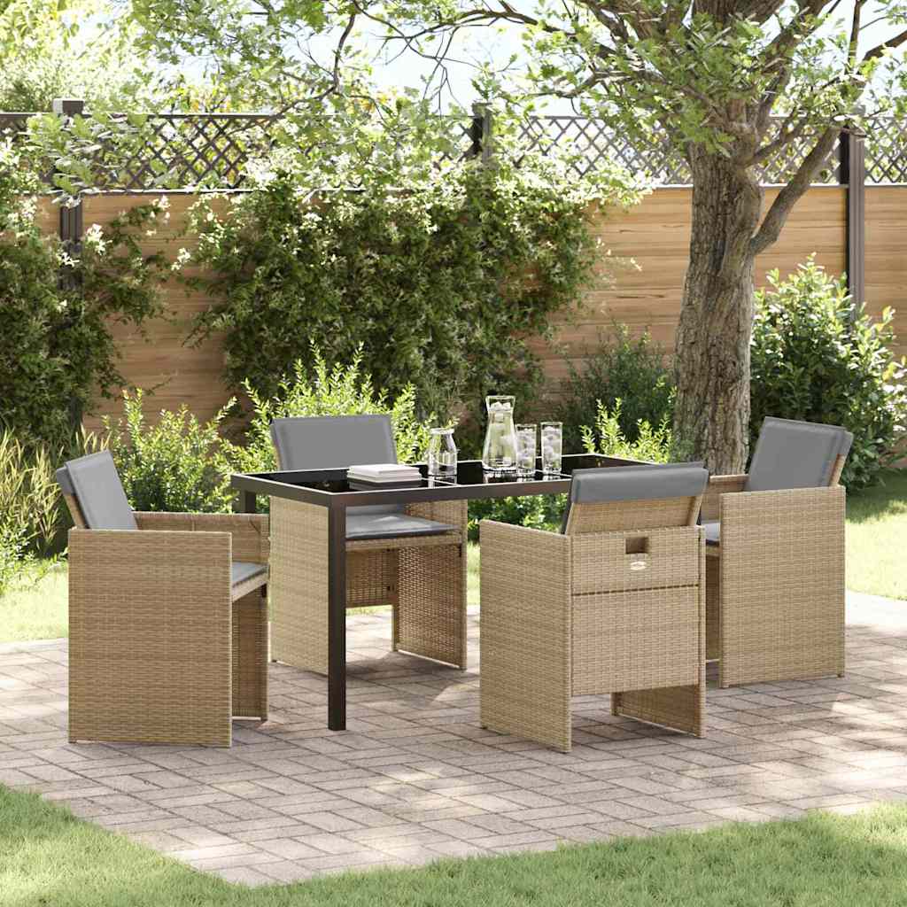 Garten Essgruppe mit Kissen 5 pcs Beige Poly Rattan