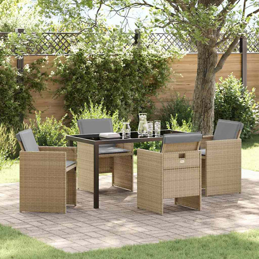 Garten Essgruppe mit Kissen 5 pcs Beige Poly Rattan