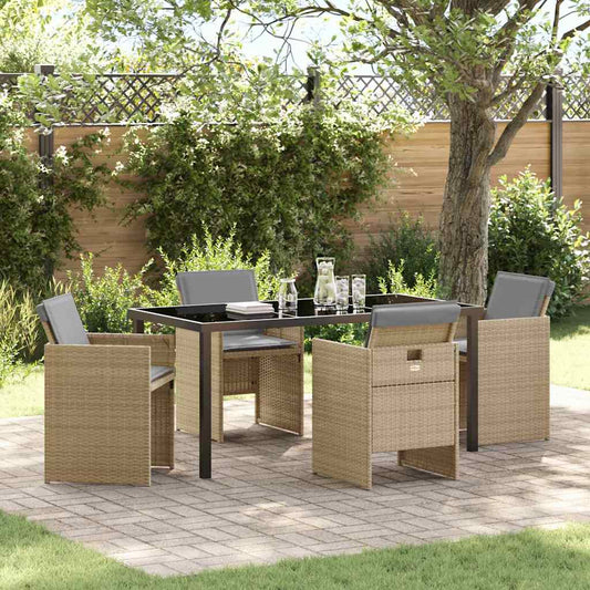 Garten Essgruppe mit Kissen 5 pcs Beige Poly Rattan