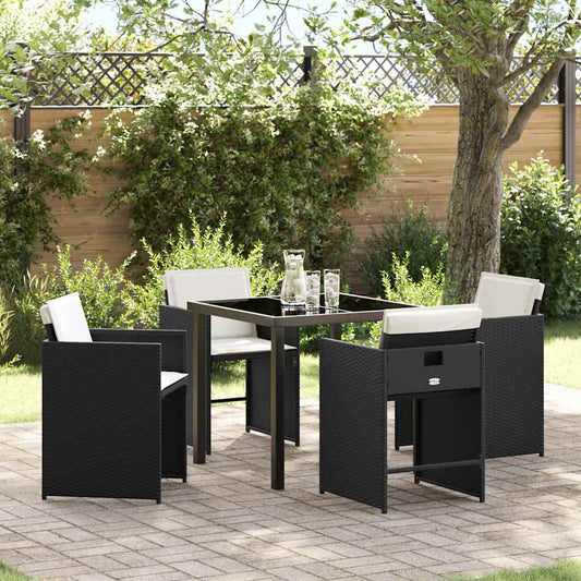 Garten Essgruppe mit Kissen 5 pcs Schwarz Poly Rattan
