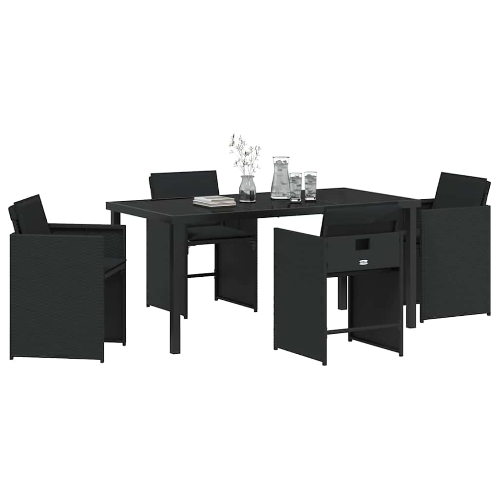 Garten Essgruppe mit Kissen 5 pcs Schwarz Poly Rattan