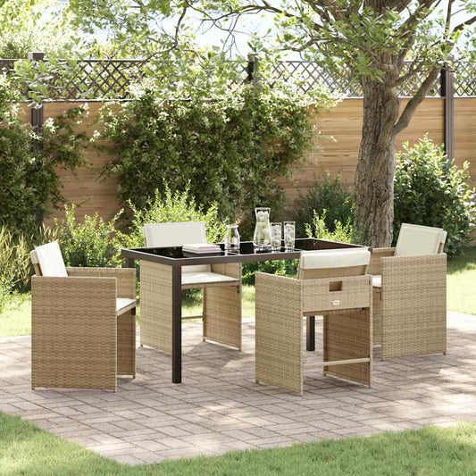 Garten Essgruppe mit Kissen 5 pcs Beige Poly Rattan