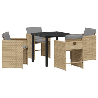 Garten Essgruppe mit Kissen 5 pcs Beige Poly Rattan