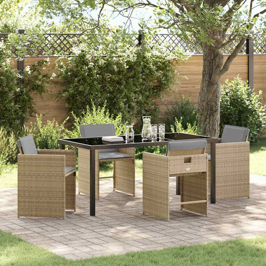 Garten Essgruppe mit Kissen 5 pcs Beige Poly Rattan