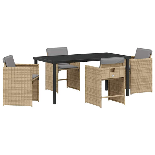 Garten Essgruppe mit Kissen 5 pcs Beige Poly Rattan