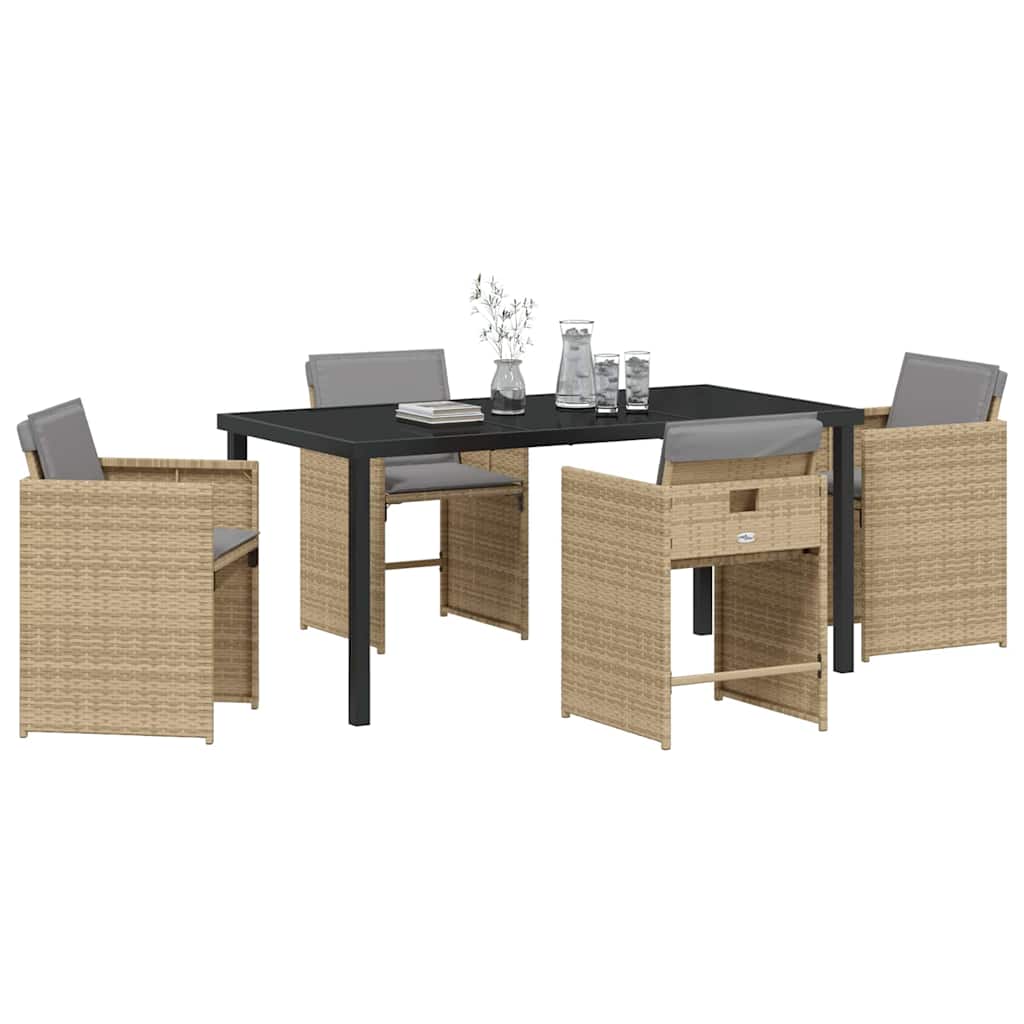 Garten Essgruppe mit Kissen 5 pcs Beige Poly Rattan