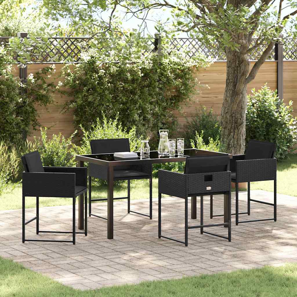 Garten Essgruppe mit Kissen 5 pcs Schwarz Poly Rattan