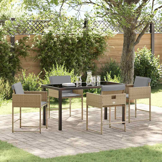 Garten Essgruppe mit Kissen 5 pcs Beige Poly Rattan