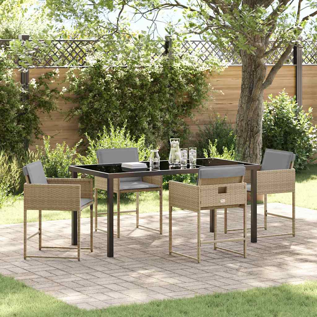 Garten Essgruppe mit Kissen 5 pcs Beige Poly Rattan