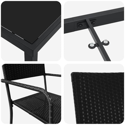 Garten Essgruppe 3 pcs Schwarz Poly Rattan