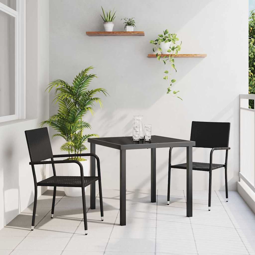 Garten Essgruppe 3 pcs Schwarz Poly Rattan
