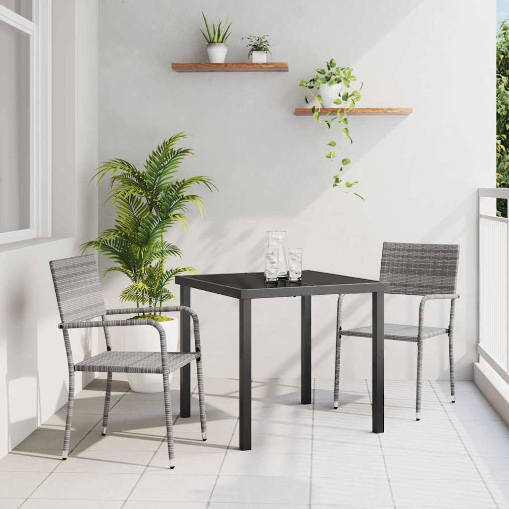 Garten Essgruppe 3 pcs Grau Poly Rattan