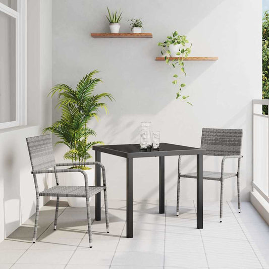 Garten Essgruppe 3 pcs Grau Poly Rattan