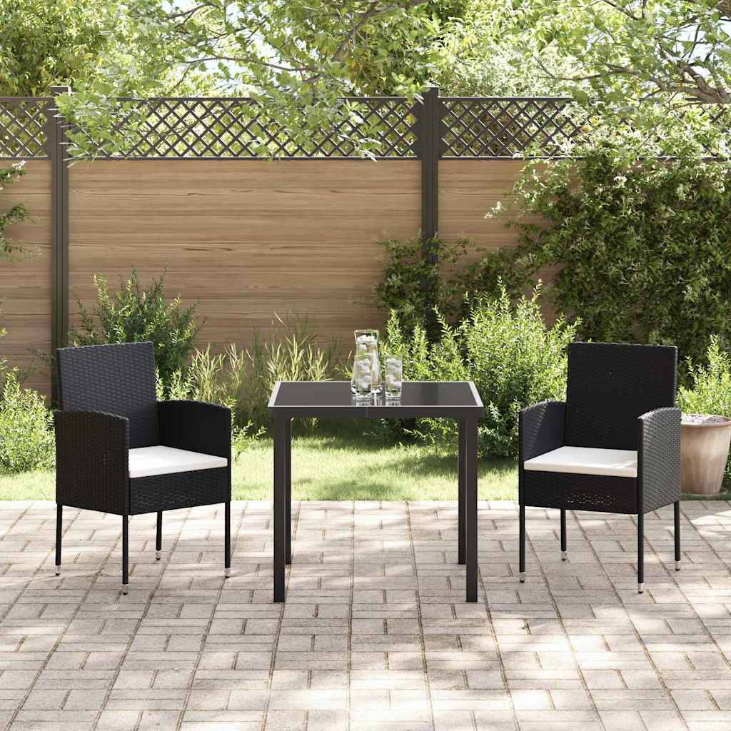 Garten Essgruppe mit Kissen 3 pcs Schwarz Poly Rattan