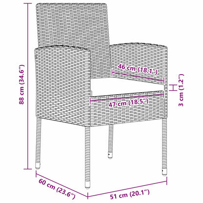 Garten Essgruppe mit Kissen 3 pcs Schwarz Poly Rattan