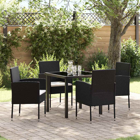 Garten Essgruppe mit Kissen 5 pcs Schwarz Poly Rattan