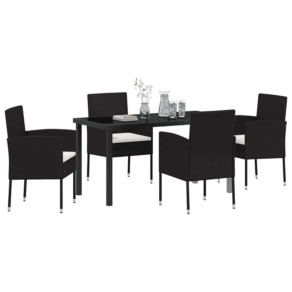 Garten Essgruppe mit Kissen 5 pcs Schwarz Poly Rattan