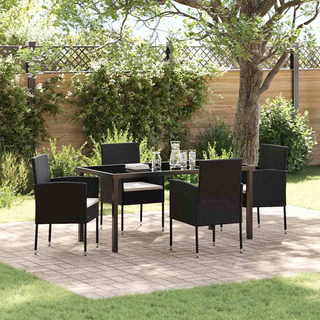 Garten Essgruppe mit Kissen 5 pcs Schwarz Poly Rattan