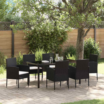 Garten Essgruppe mit Kissen 7 pcs Schwarz Poly Rattan