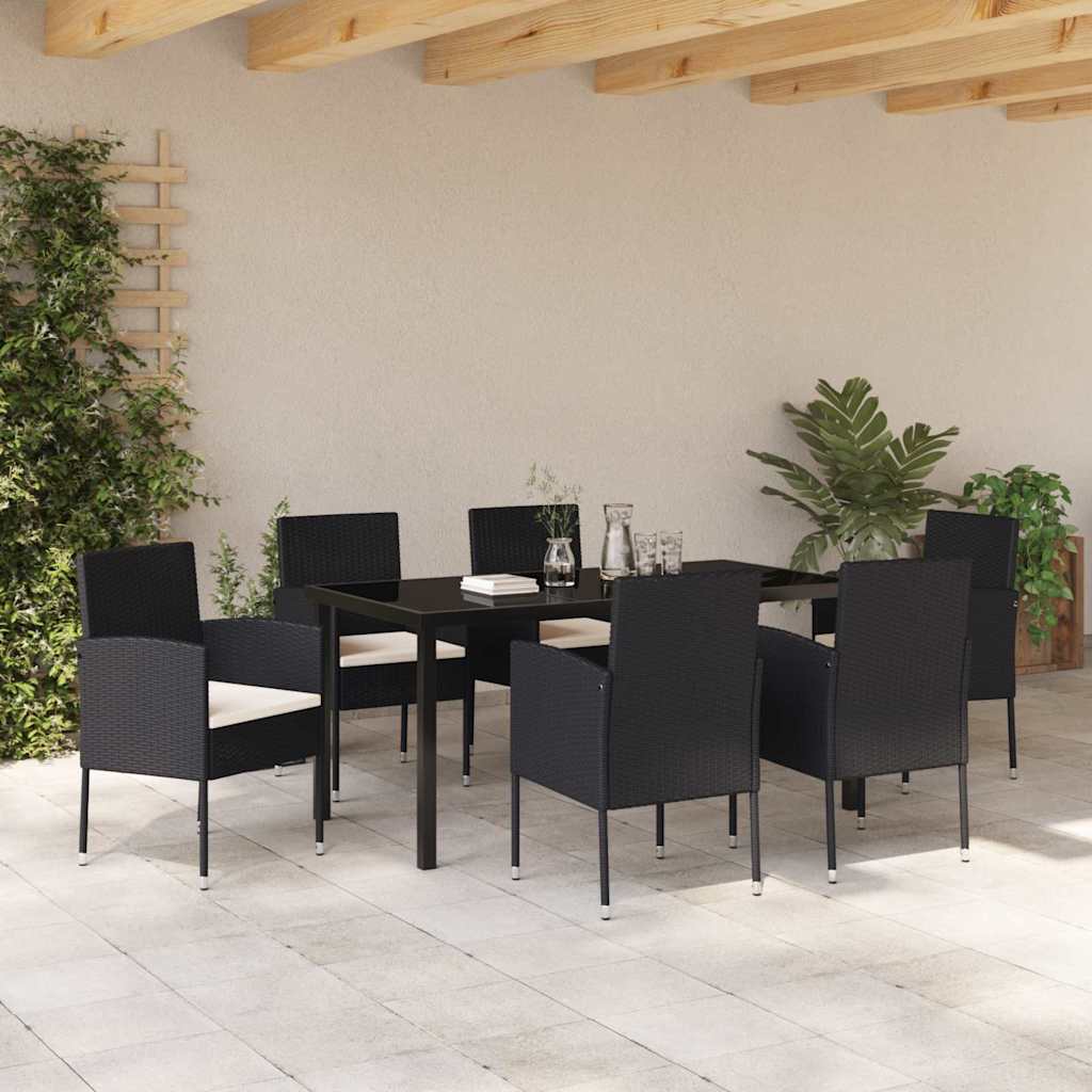 Garten Essgruppe mit Kissen 7 pcs Schwarz Poly Rattan